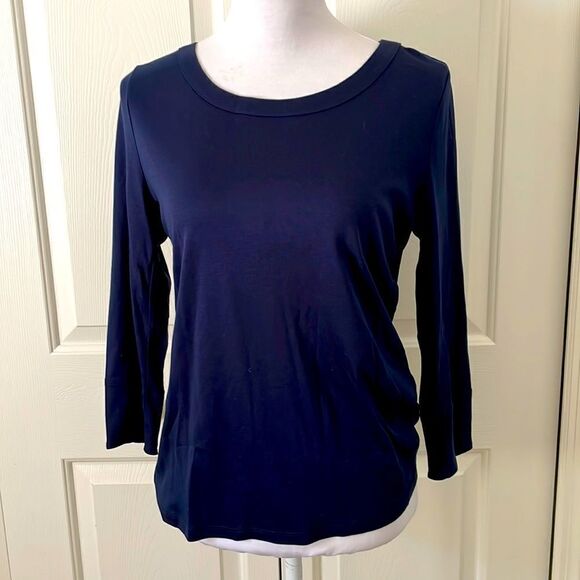 Talbots Tops - Talbots Black Label Navy Supima Cotton Blend Button Detail Sleeve